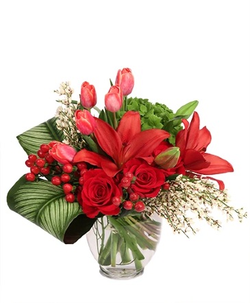 Sophisticated Scarlet Vase Arrangement in Denison, TX | JUDY'S FLOWER SHOPPE