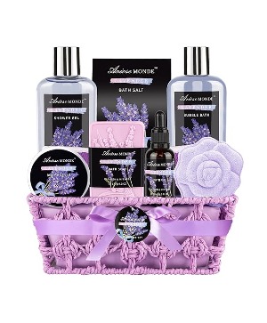 Spa Bath Gift Basket Set, Lavender Home Spa Gift 