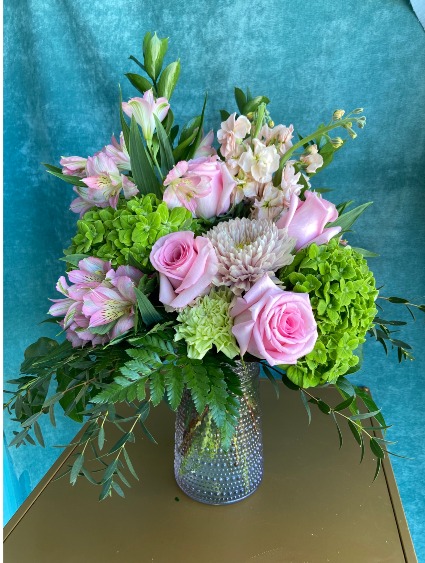 SPARKLING JOY CARAFE FLOWER ARRANGEMENT