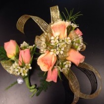 Sparkling Peach Cider Wrist Corsage & Boutonniere set