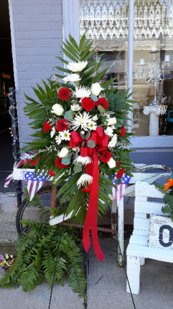 Special red and white  Spider mums red carnations carnations and red Gerbera daisies in Jamestown, IN | Garden Gate Gift & Flower Shop