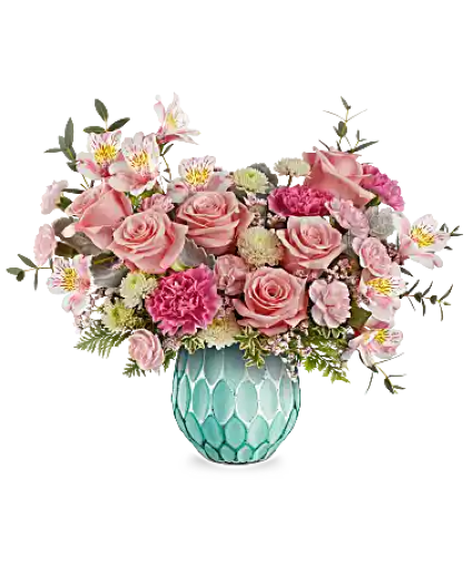 Spectrum of Joy A vibrant burst of color, Spectrum of Joy features a lively mix of roses, daisies, and carnations, bringing cheer and beauty to any occasion. Perfect for celebrating milestones or simply brightening someone's day.