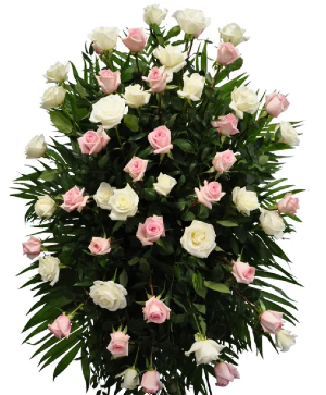 K644 Rosy Tribute Pink & White Rose Easel Spray All Rose Easel Spray