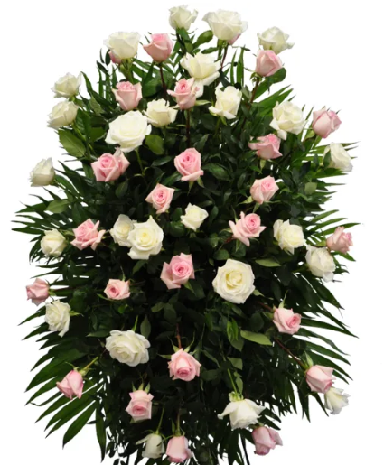 K644 Rosy Tribute Pink & White Rose Easel Spray All Rose Easel Spray