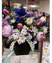 Spring Basket with Peony Bouquet Silk Home Arrangement