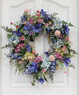 Spring Blues Door Silk Wreath