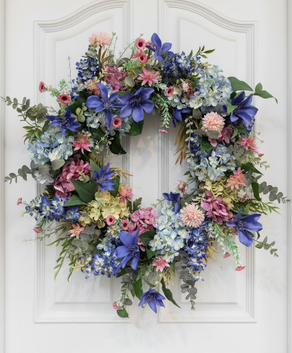 Spring Blues Door Silk Wreath