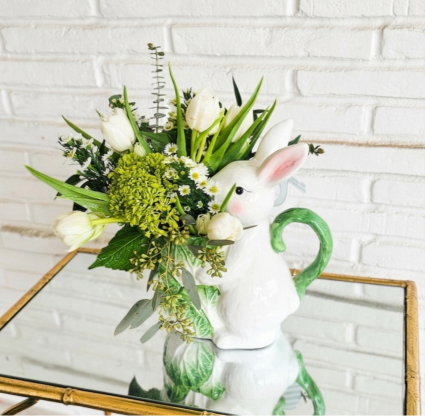 Spring Bunny Pitcher Florals 