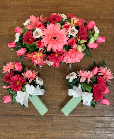 Spring Cemetery Stone Top and Side Vases  in Clinton, IL | Grimsley's Flower Store