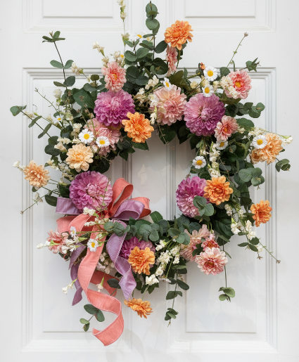 Spring Dahlia Door  Silk Wreath