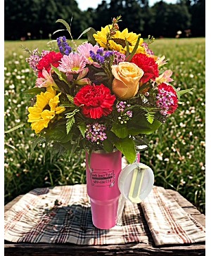 Spring Tumbler Blooms Vase arrangement