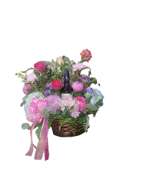 Spring Wine Basket Basket Arrangement