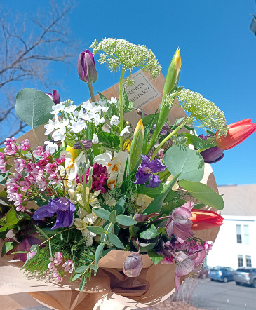 Spring Wrapped Bouquet Designer's Choice in Glastonbury, CT | THE FLOWER DISTRICT