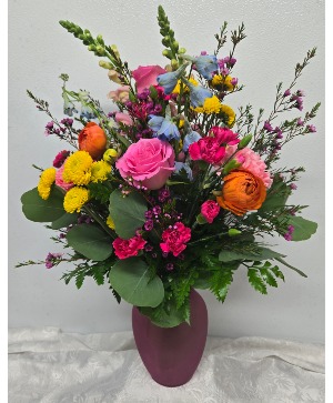 Springtime Meadow Bouquet Fresh Floral in Colored Vase