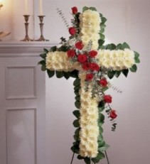 STANDING CROSS WHITE ROSES From Roma Florist 