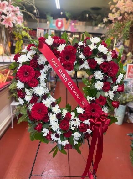 Standing Red & White Open Heart Wreath 