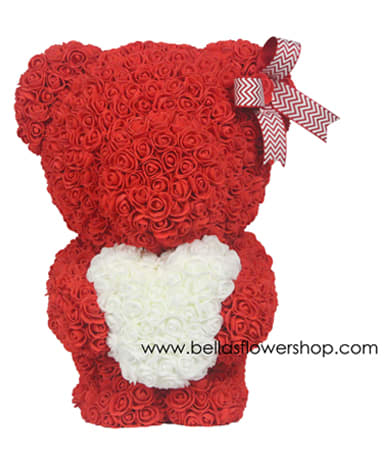 20"  Red Standing Rose Teddy Bear Hugging Heart DISPLAY BOX INCLUDED