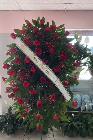 Standing Spray: All red roses and carnations 