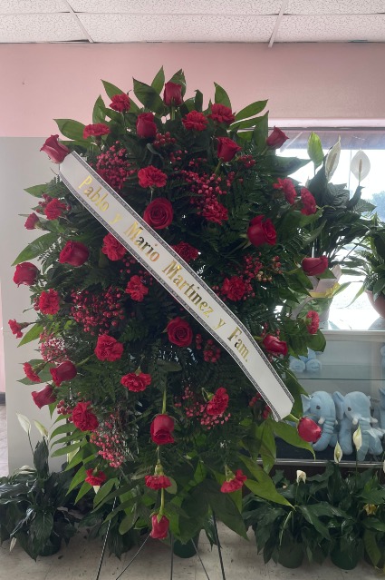 Standing Spray: All red roses and carnations 