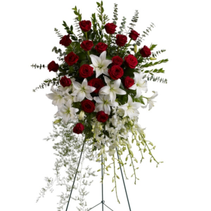Standing Spray Elegant Red Roses and Lilies in Clearwater, FL | FLOWERAMA