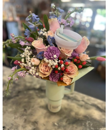 Stanley cup with flowers/ colors vary 