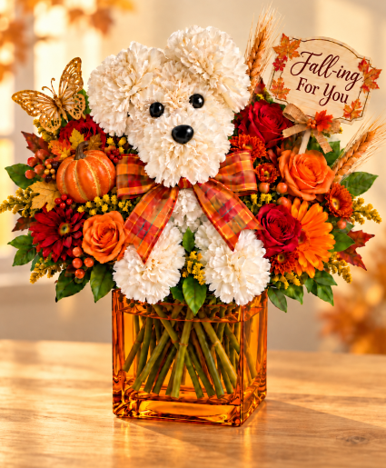 Still Falling for You Puppy Bouquet Call Us for Faster Service & Daily Specials: (915) 303-8500 Text Us to Order Anytime: (915) 505-3708 Your trusted source for Flowers & Delivery in El Paso TX 