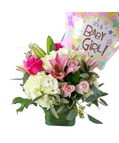 Stork Delivery baby Girl floral arrangement