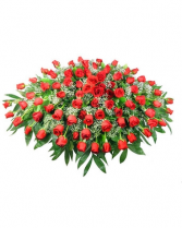 Stunningly Pretty Red Rose Casket Spray Funeral Arrangement