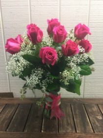STUNNING HOT PINK ROSES Vase Arrangement