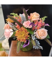 Subtle Fall Lantern Fresh Vased Arrangement