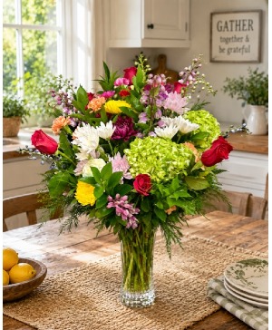 Summer Jive Roses with Summer Seasonal Flowers