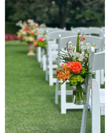 Summer Peach Chair Decoration Aisle decor in Darien, CT | DARIEN FLOWERS