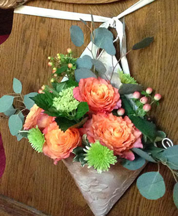 Summer Roses Pew Hanger in Albany, NY | Ambiance Florals & Events