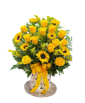 Sun Kiss Sunflowers and Yellow Rosés 