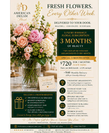 Three Month Subscription Plan Seasonal premium in a vase in Arlington, VA | The American Dream Florist