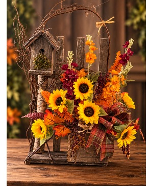 Sunflower bird house, silk design 