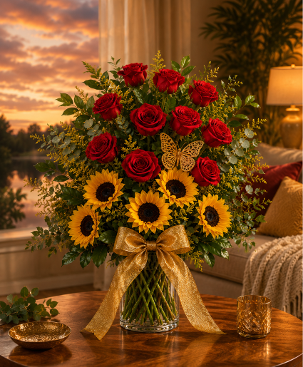 Sunflower Kissed Romance Call Us for Faster Service & Daily Specials: (915) 303-8500 Text Us to Order Anytime: (915) 505-3708 Your trusted source for Flowers & Delivery in El Paso TX 