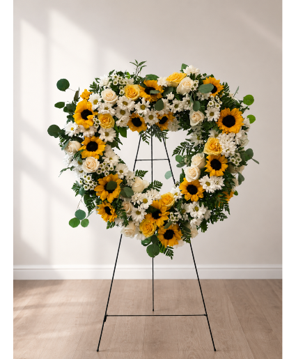 Sunflower & Rose Heart Tribute Wreath A beautiful heart-shaped sympathy wreath