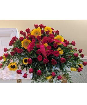 Sunflowers and Roses Casket Spray