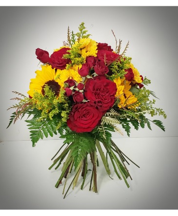 Sunflowers and Roses Wedding Bouquet in Allegan, MI | Allegan Floral and Gifts