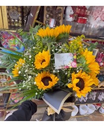 Sunflowers in Black Wrap Bouquet