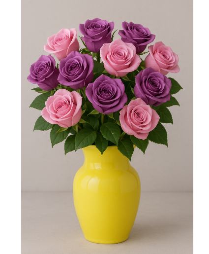 Sunny Bloom 12 Mixed Color Roses Arrangement 