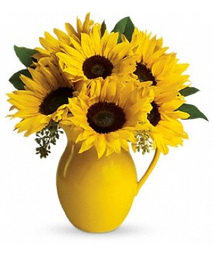 SUNNY DAY PITCHER OF SUNFLOWERS  FLOWER ARRANGEMENT