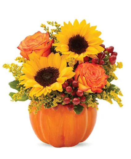 Sunny Fall Pumpkin fresh arrangement