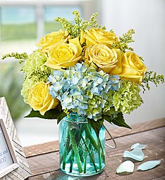 Sunny Garden Cool Blue and Golden Blooms