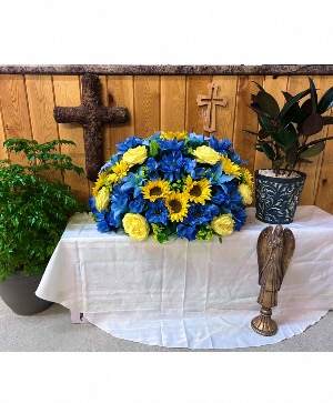 Sunny Skies Silk Flower Headstone Arrangement 