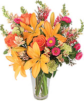 Sunset Lilies & Roses Flower Arrangement