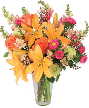 Sunset Lilies & Roses Flower Arrangement in Waterloo, NY | Hosfords House of Flowers