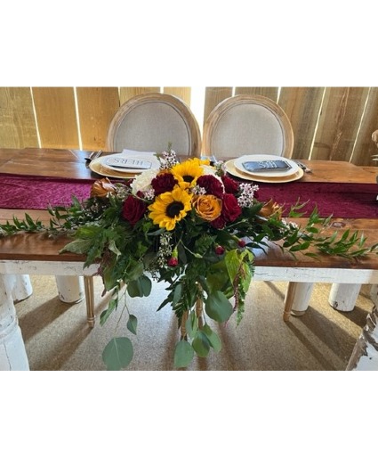 Sunshine and Roses Cascade Centerpiece Head Table Centerpiece