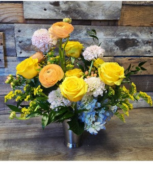 Sunshine & Sky Blossoms Flower Arrangement